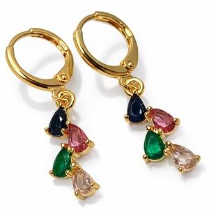 Rack Plating Brass Leverback Earrings, Teardrop Cubic‎ Zirconia Dangle NWT